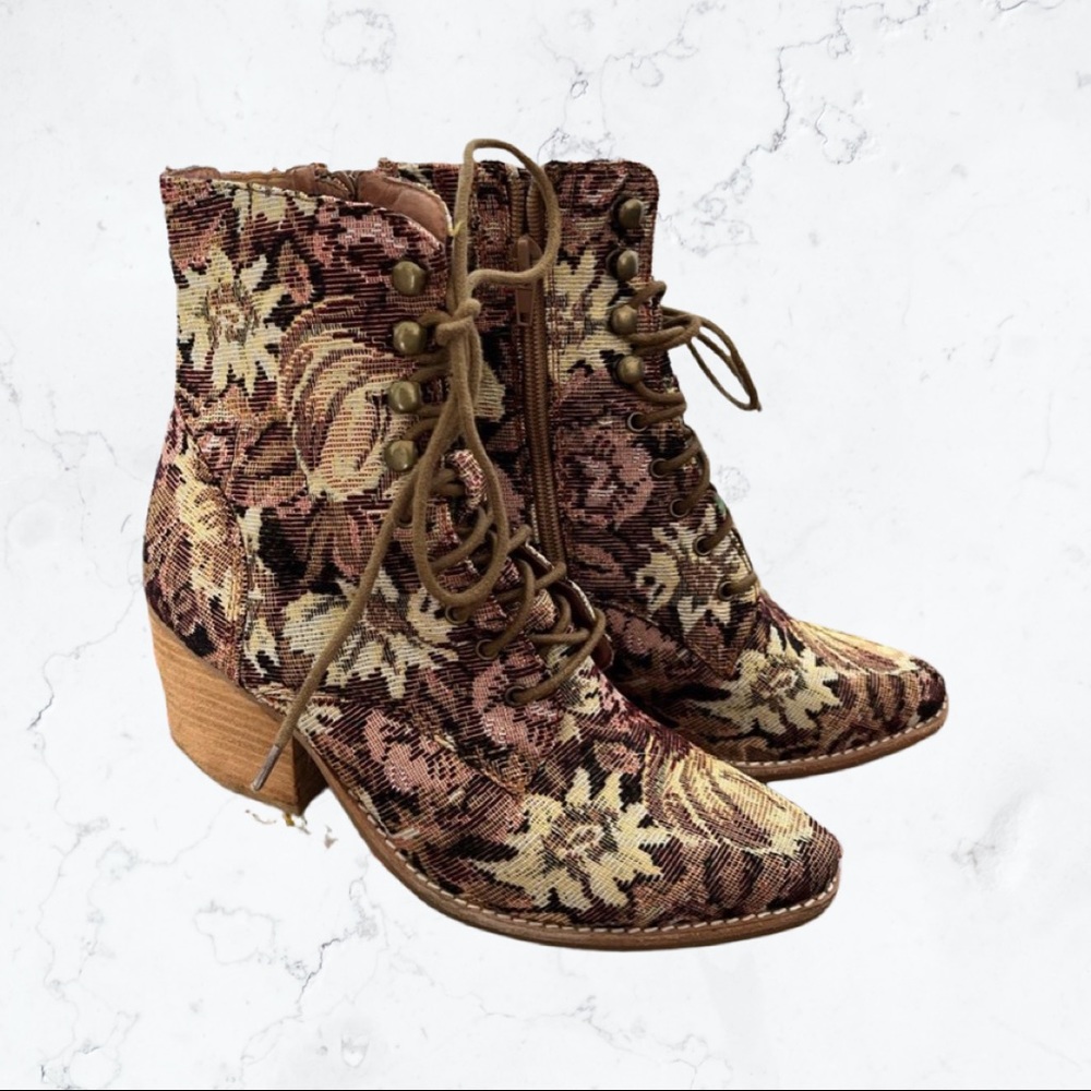 Jeffrey Campbell Elcrom Tapestry Lace Up Heel Boot